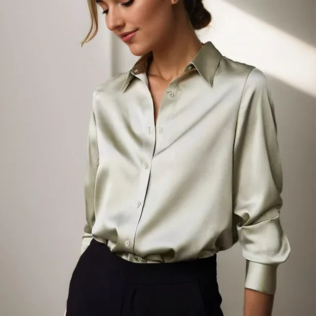 Satijnen blouse | Lange Mouwen | Los model | Knoopsluiting | Vrouwenhemden-Boetiek Moda