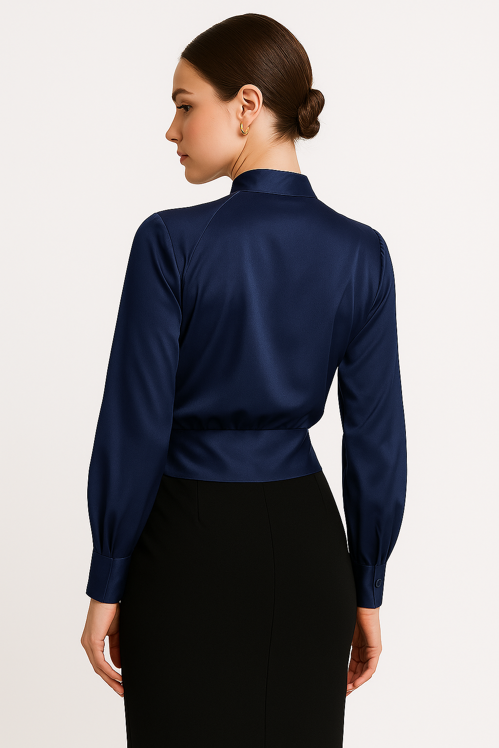 Satijnen blouse - lange mouwen - V-hals - satijnen overhemd - damesblouse-Boetiek Moda