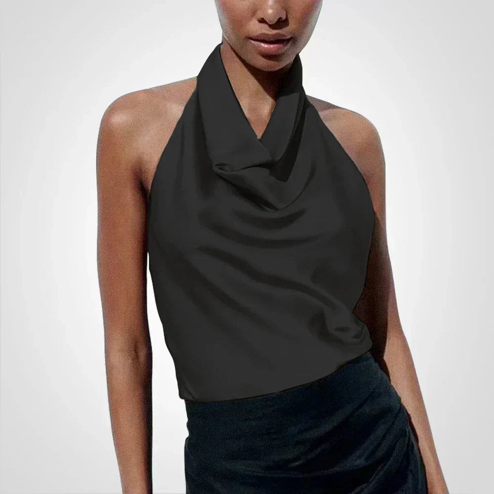 Satijnen top - Elegant - Feest - Haltertop - Damestop-Boetiek Moda
