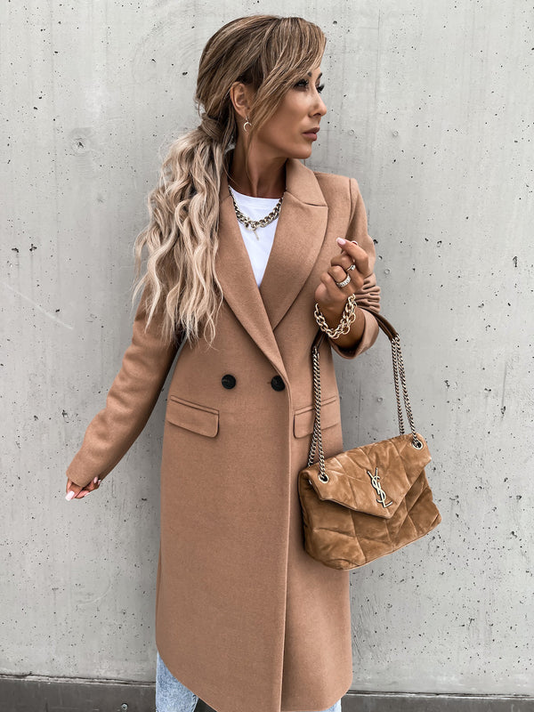 Wollen Trench Coat - Lange Double Breasted Wollen Mantel voor Dames