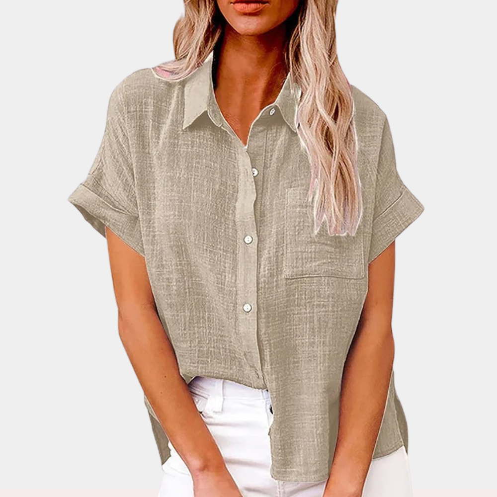 Shirt met korte mouwen - Button-Up - Los model - Zomershirt - Damesshirt-Boetiek Moda