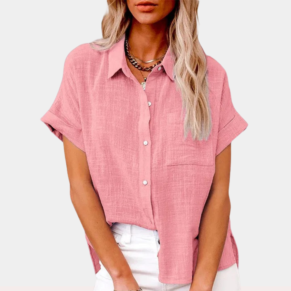 Shirt met korte mouwen - Button-Up - Los model - Zomershirt - Damesshirt-Boetiek Moda