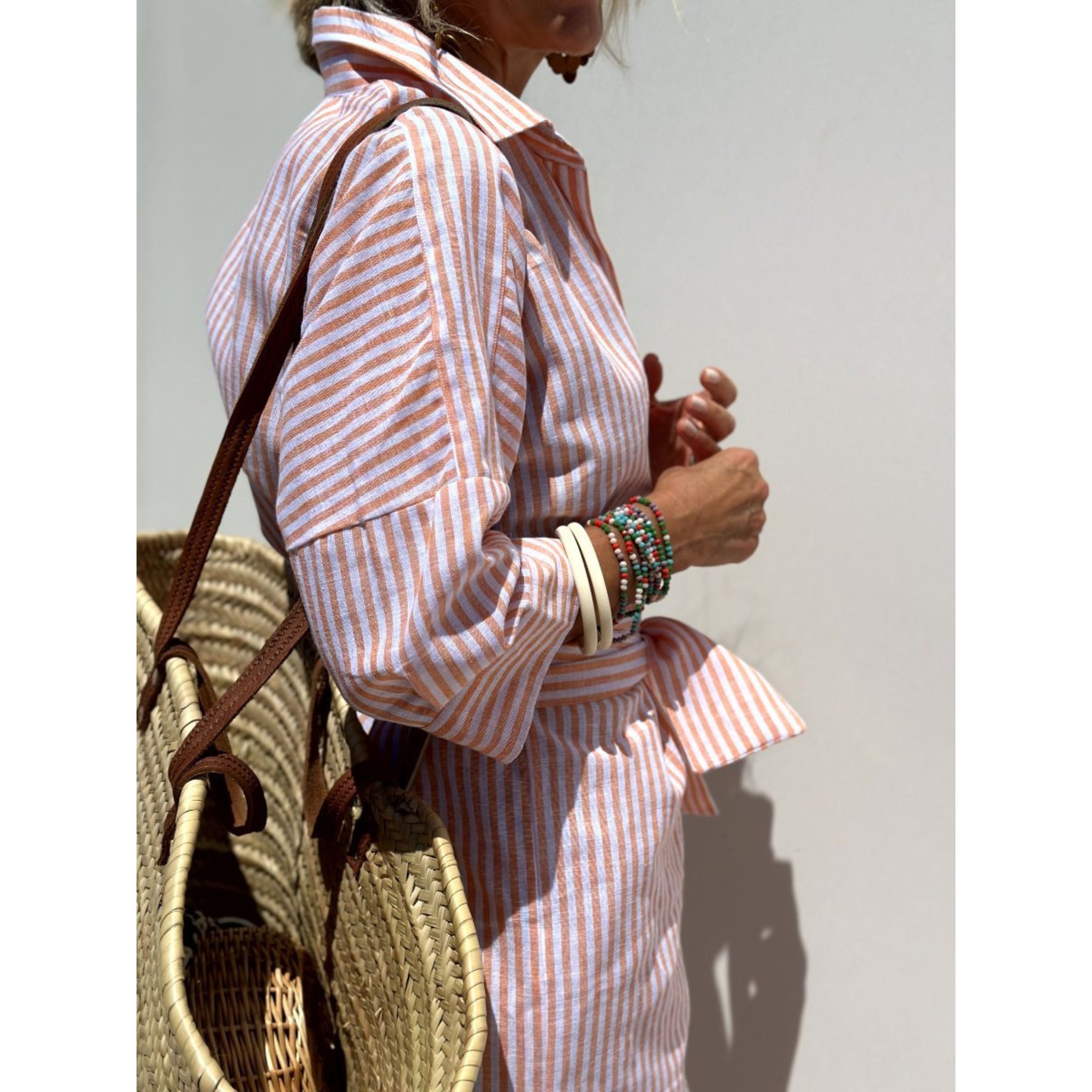 Shirtjurk | Knoopsluiting | Gestreepte | Maxi-jurk met lange mouwen | Maxi-jurk-Boetiek Moda