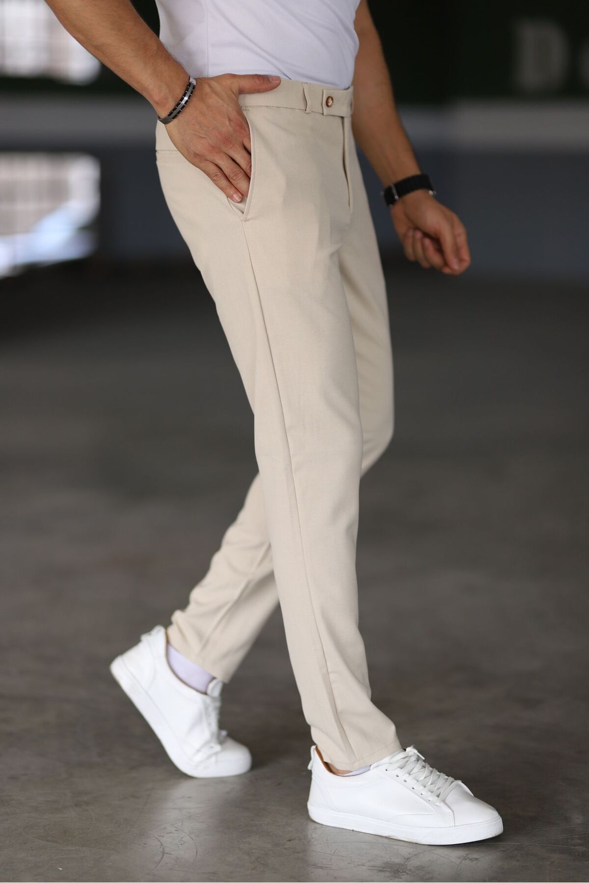 Skinny Chino's - Beige - Slim fit - Chino broeken - Herenbroeken-Boetiek Moda