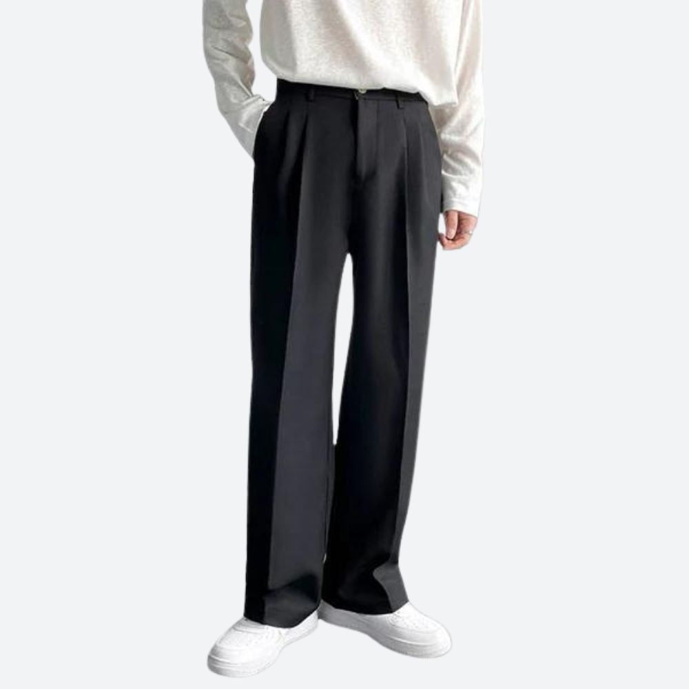 Slappe broek - Wijde pijpen - Hoge taille - Geplooide broek - Damesbroek-Boetiek Moda