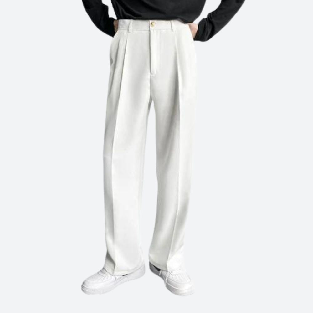 Slappe broek - Wijde pijpen - Hoge taille - Geplooide broek - Damesbroek-Boetiek Moda