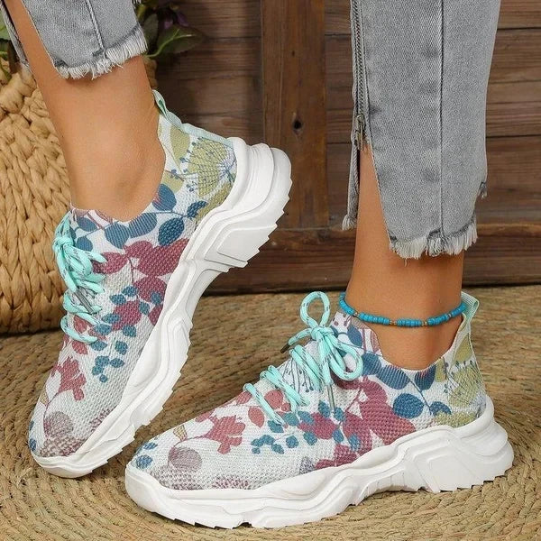 Slip-On Sneakers - Bloemen - Wandelen - Mesh Sneakers - Damestrainers-Boetiek Moda