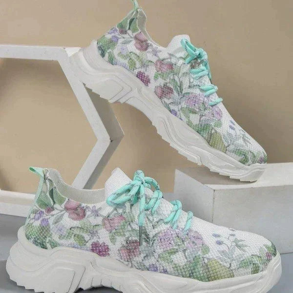 Slip-On Sneakers - Bloemen - Wandelen - Mesh Sneakers - Damestrainers-Boetiek Moda