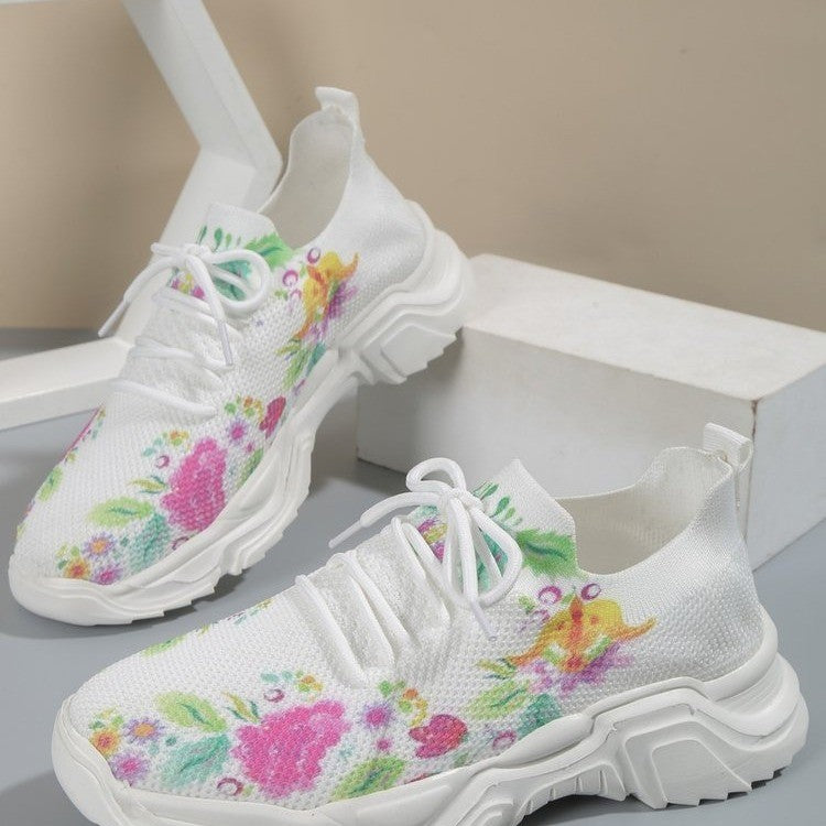 Slip-On Sneakers - Bloemen - Wandelen - Mesh Sneakers - Damestrainers-Boetiek Moda