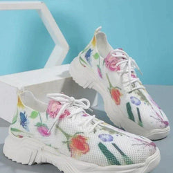 Slip-On Sneakers - Bloemen - Wandelen - Mesh Sneakers - Damestrainers-Boetiek Moda