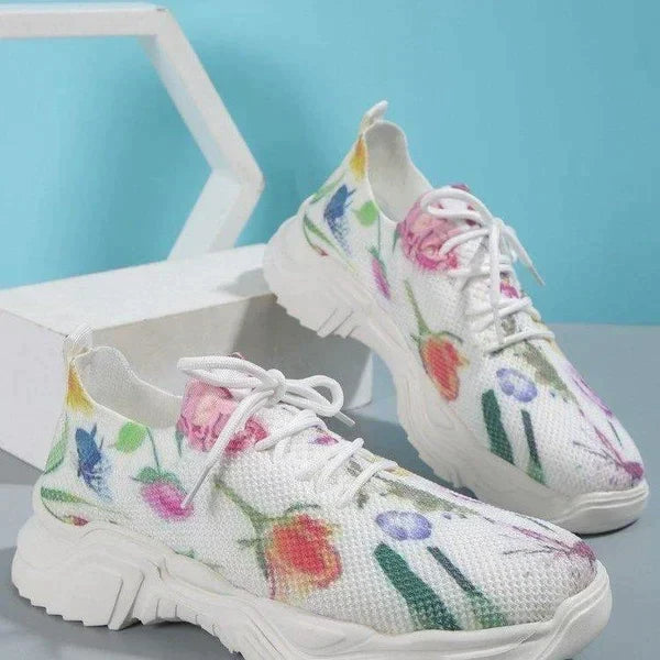 Slip-On Sneakers - Bloemen - Wandelen - Mesh Sneakers - Damestrainers-Boetiek Moda