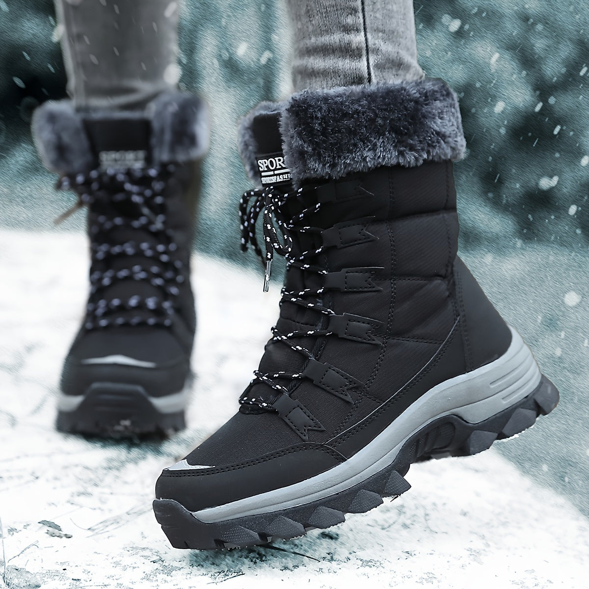 Sneeuwlaarzen | Bontgevoerd | Veterschoenen | Winterlaarzen | Dameslaarzen-Boetiek Moda