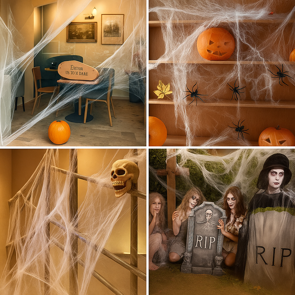 Spinnenweb met spinnen - Wit - Nepspinnenweb - Halloween-spinnenweb - Halloween-decoratie-Boetiek Moda