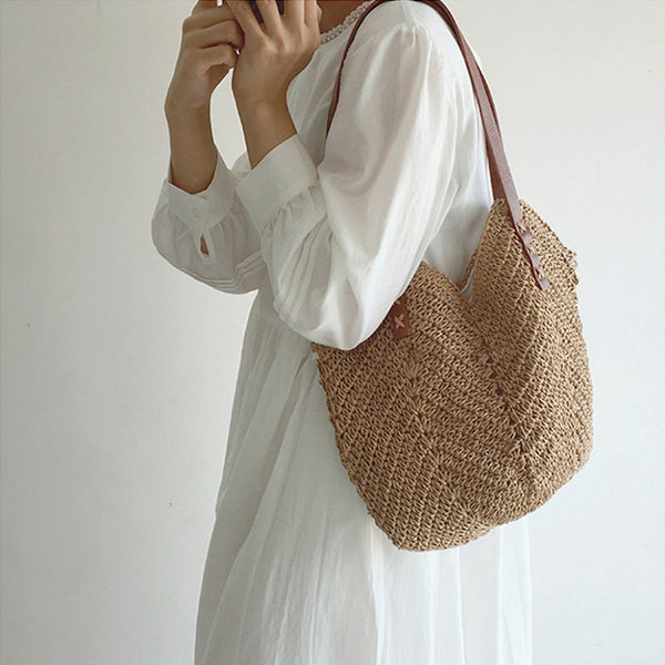 Strandtas - Vrouwen Grote Schouder Hobo Tas Van Stro-Boetiek Moda