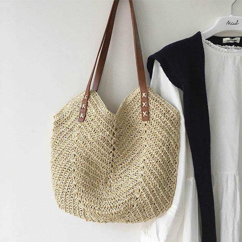 Strandtas - Vrouwen Grote Schouder Hobo Tas Van Stro-Boetiek Moda