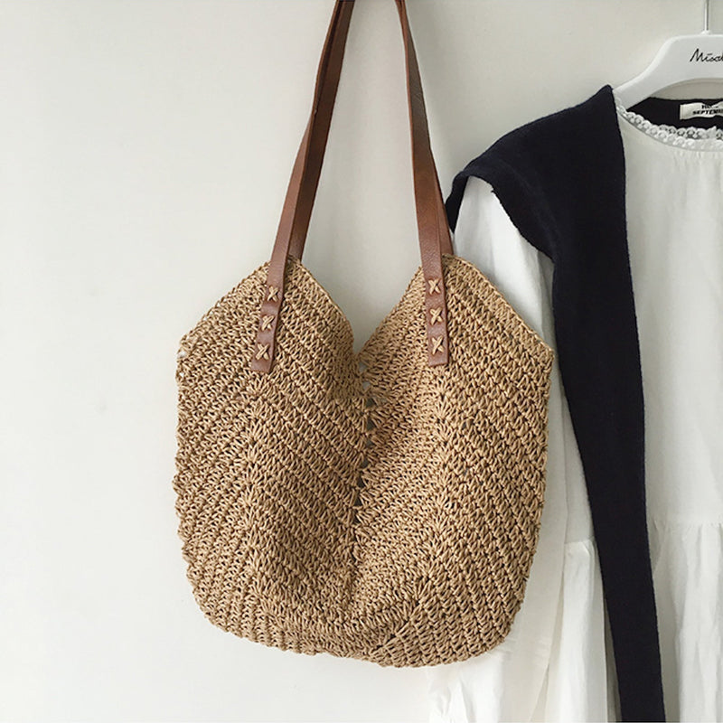 Strandtas - Vrouwen Grote Schouder Hobo Tas Van Stro-Boetiek Moda