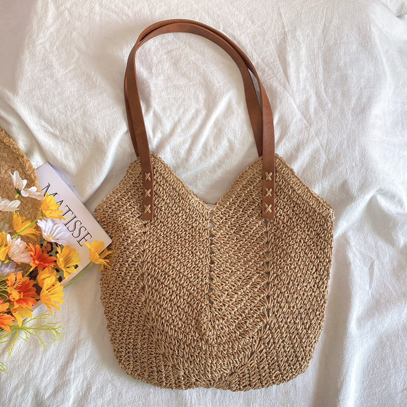 Strandtas - Vrouwen Grote Schouder Hobo Tas Van Stro-Boetiek Moda