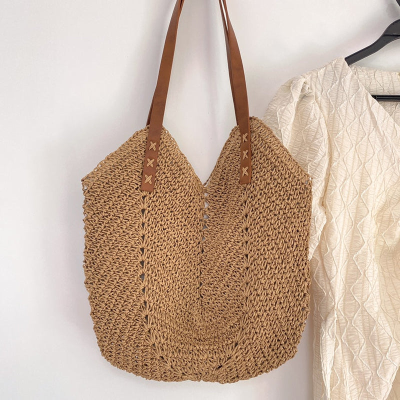 Strandtas - Vrouwen Grote Schouder Hobo Tas Van Stro-Boetiek Moda