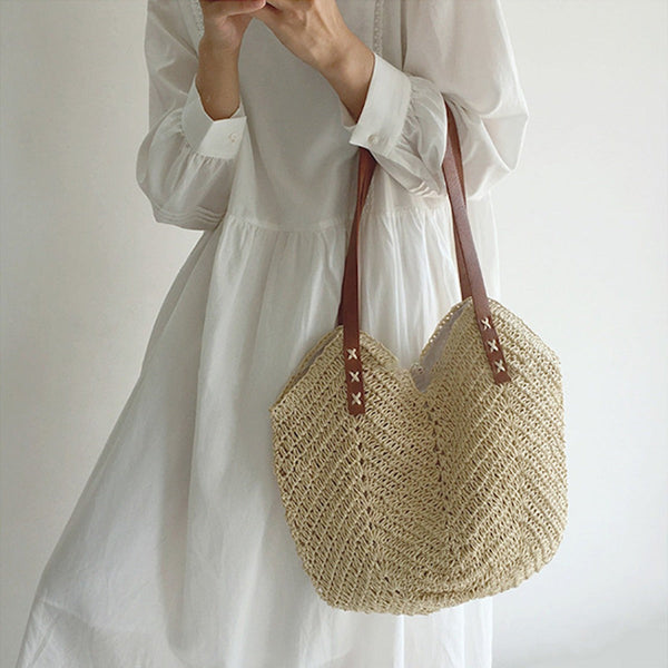 Strandtas - Vrouwen Grote Schouder Hobo Tas Van Stro-Boetiek Moda