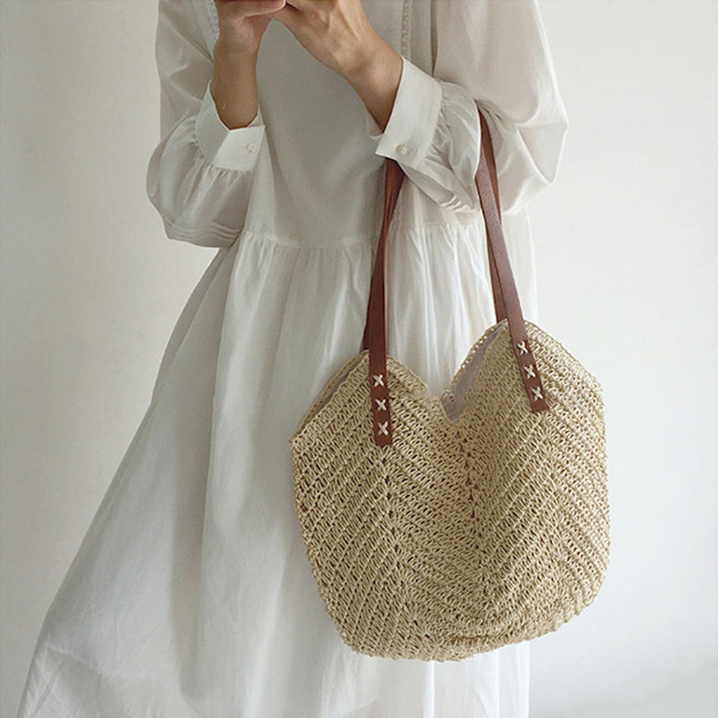 Strandtas - Vrouwen Grote Schouder Hobo Tas Van Stro-Boetiek Moda