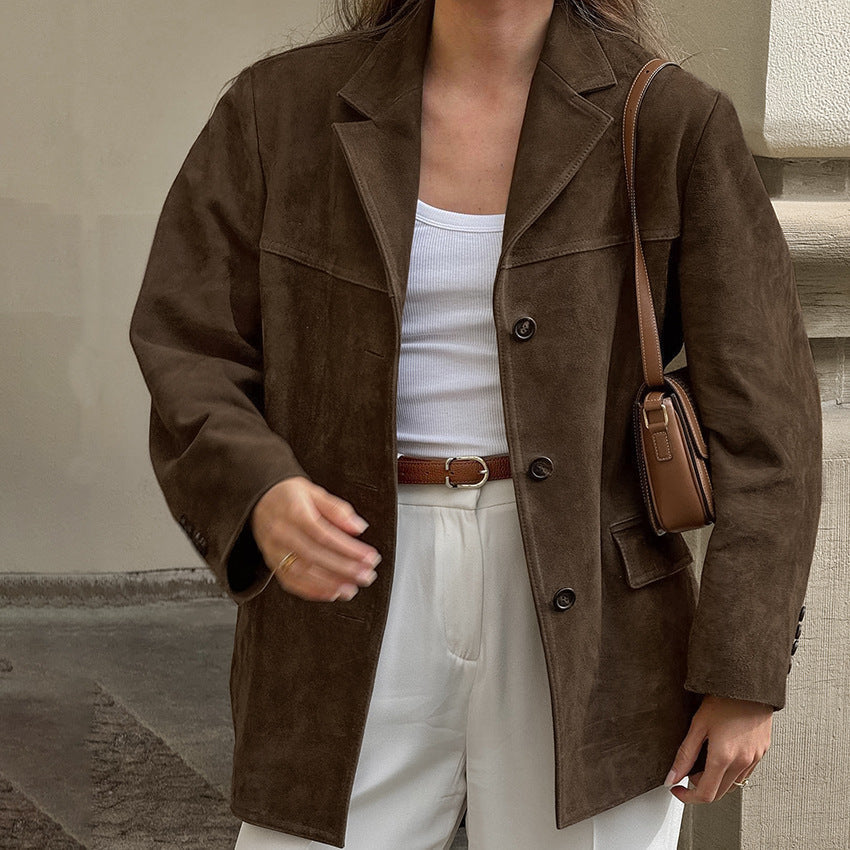Suède Jas - Vintage - Bruin - Oversized Jas - Damesjas-Boetiek Moda