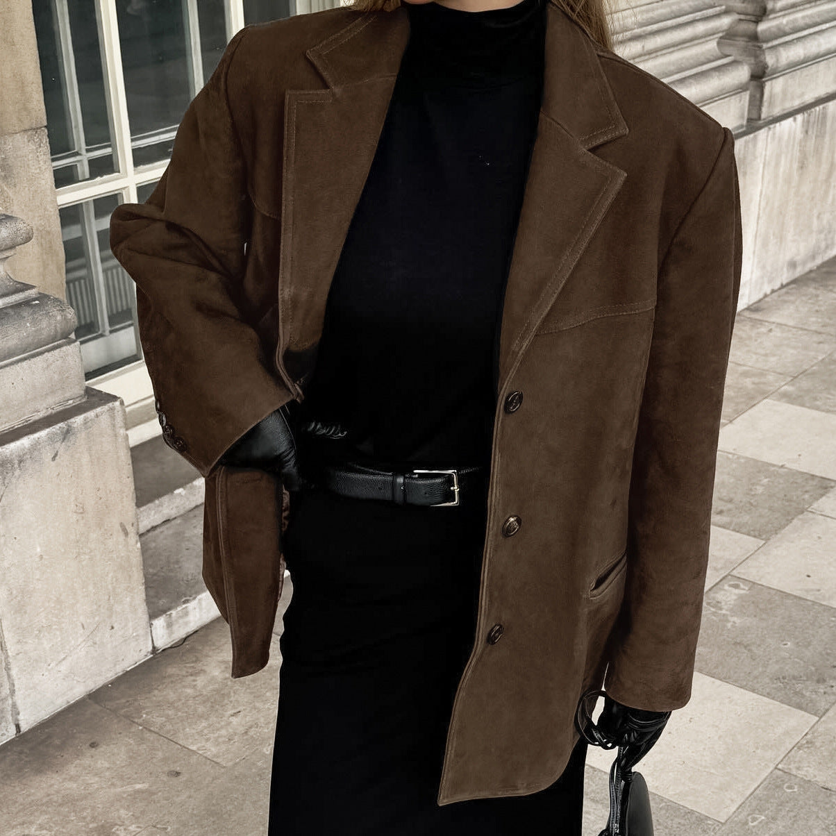 Suède Jas - Vintage - Bruin - Oversized Jas - Damesjas-Boetiek Moda