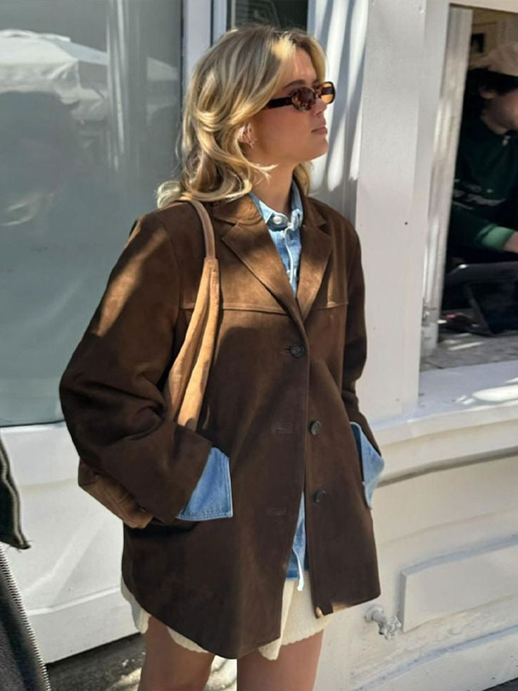 Suède Jas - Vintage - Bruin - Oversized Jas - Damesjas-Boetiek Moda