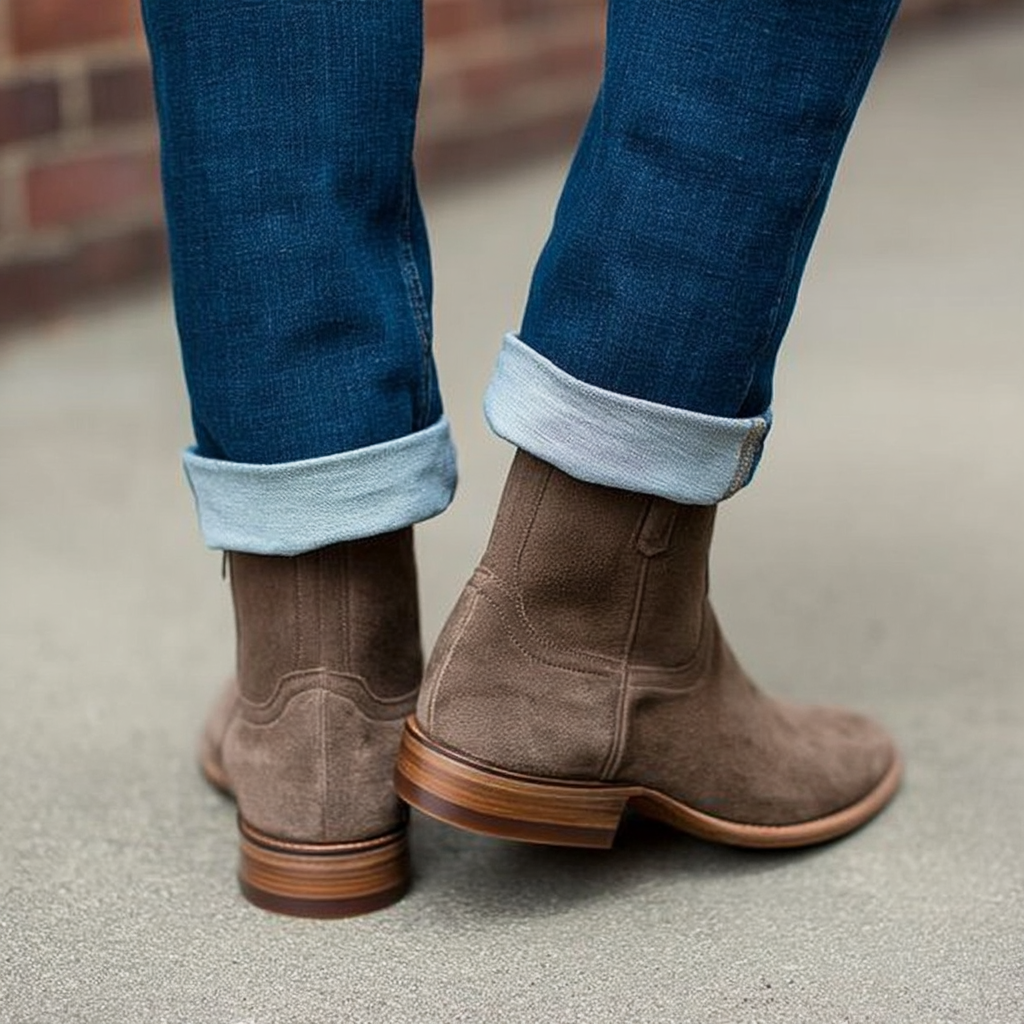 Suede Laarzen - Heren Bruin Rits Western Laarzen-Boetiek Moda