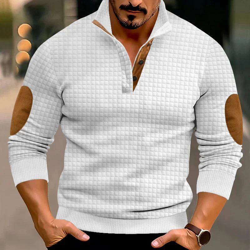 Sweater - Warme wafeltrui voor heren met elleboogstukken-Boetiek Moda