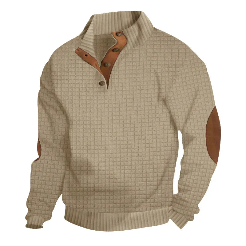 Sweater - Warme wafeltrui voor heren met elleboogstukken-Boetiek Moda