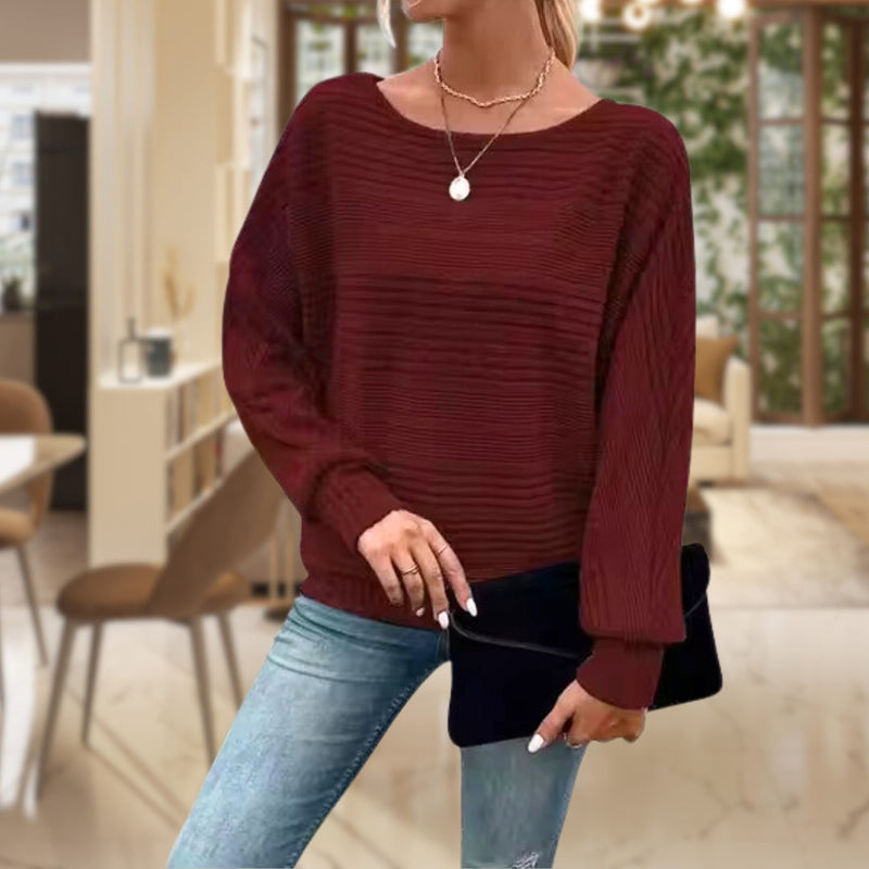 Sweater met boothals - Gebreide trui met lange mouwen voor dames-Boetiek Moda