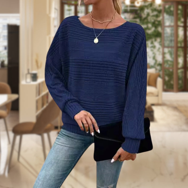 Sweater met boothals - Gebreide trui met lange mouwen voor dames-Boetiek Moda