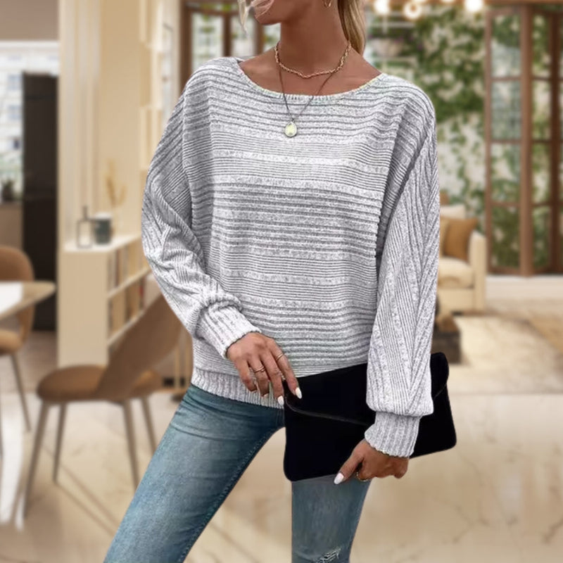Sweater met boothals - Gebreide trui met lange mouwen voor dames-Boetiek Moda