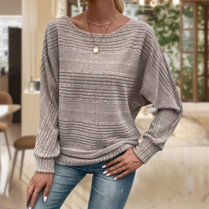 Sweater met boothals - Gebreide trui met lange mouwen voor dames-Boetiek Moda