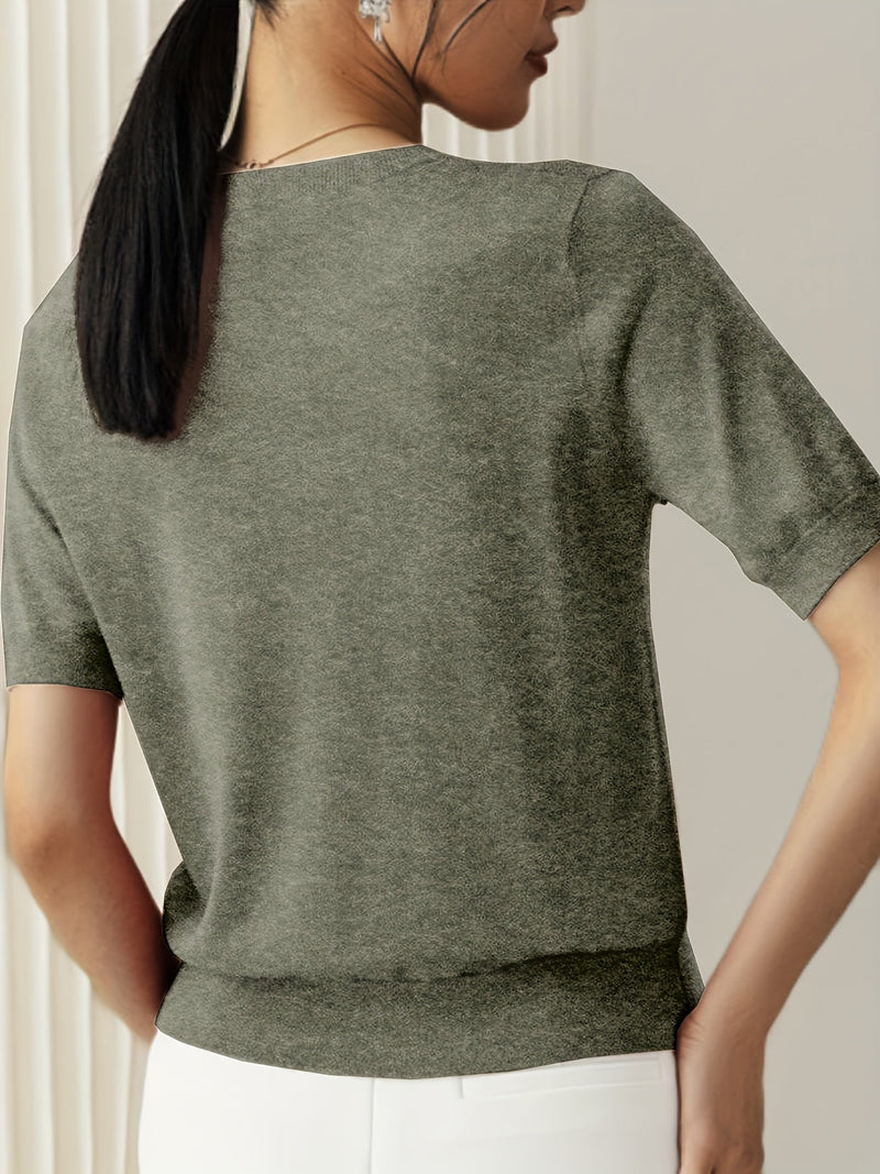 Sweater met korte mouwen - Kasjmier - Ronde hals - Gebreid T-shirt - Dameskleding-Boetiek Moda