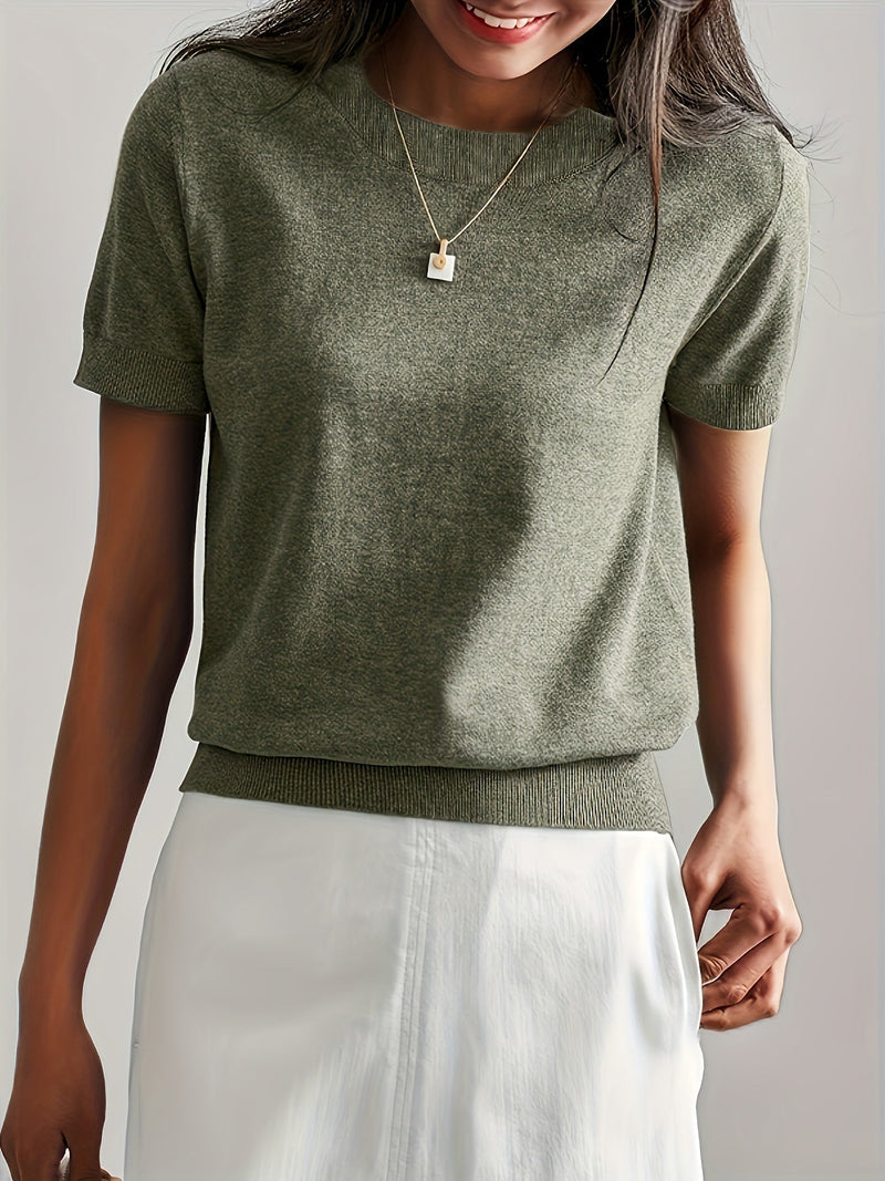 Sweater met korte mouwen - Kasjmier - Ronde hals - Gebreid T-shirt - Dameskleding-Boetiek Moda