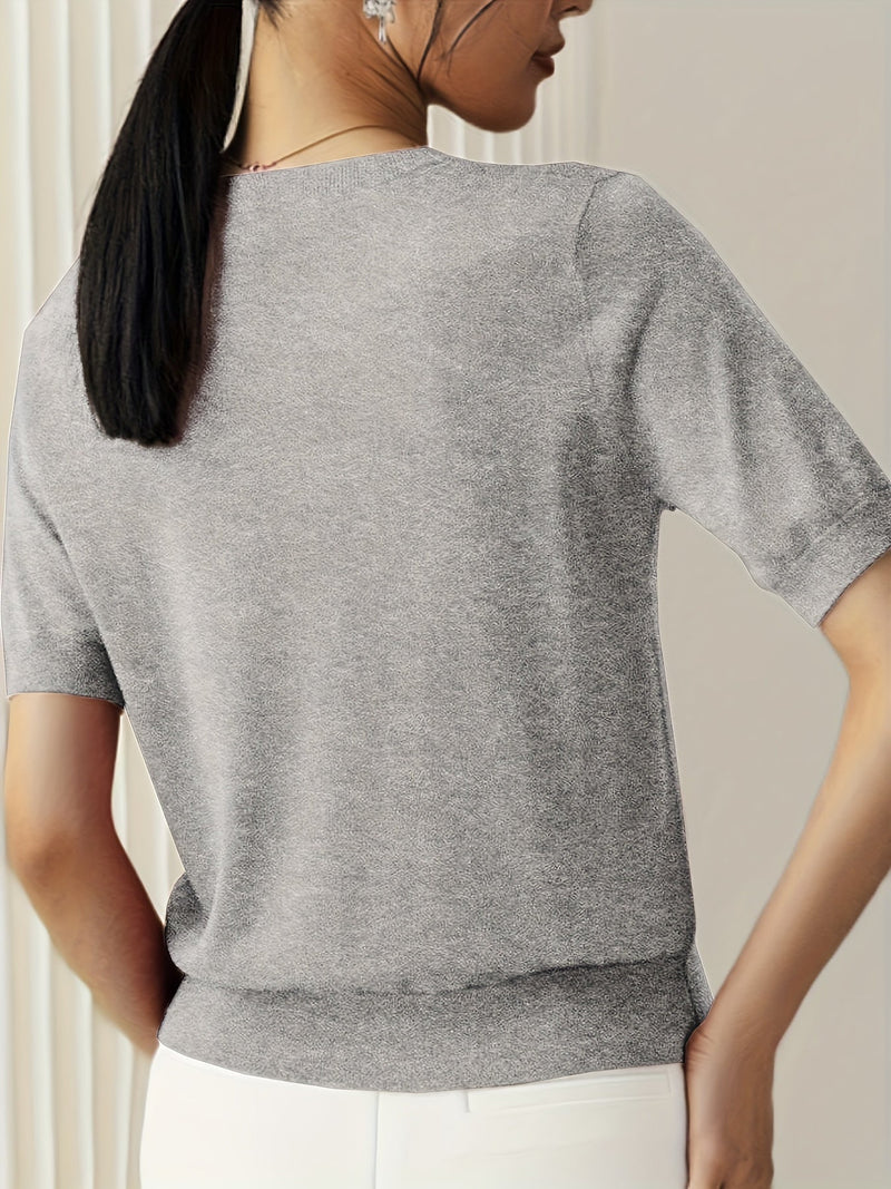 Sweater met korte mouwen - Kasjmier - Ronde hals - Gebreid T-shirt - Dameskleding-Boetiek Moda