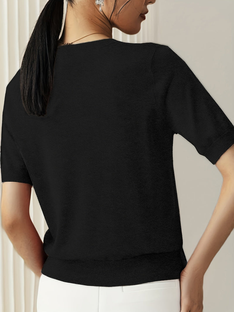Sweater met korte mouwen - Kasjmier - Ronde hals - Gebreid T-shirt - Dameskleding-Boetiek Moda