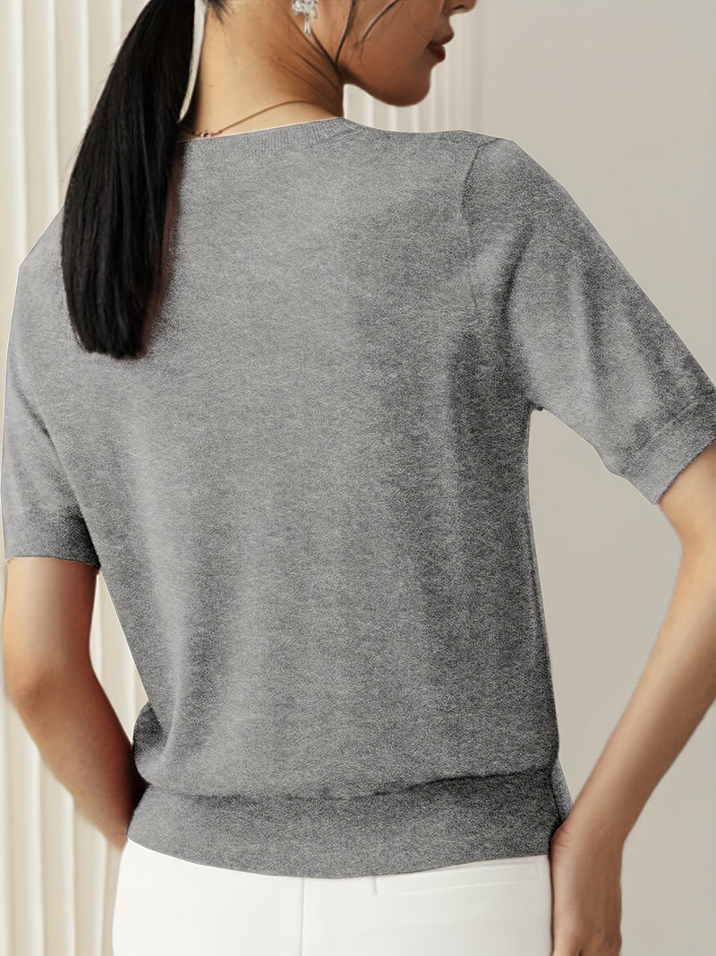 Sweater met korte mouwen - Kasjmier - Ronde hals - Gebreid T-shirt - Dameskleding-Boetiek Moda