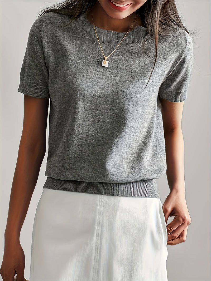 Sweater met korte mouwen - Kasjmier - Ronde hals - Gebreid T-shirt - Dameskleding-Boetiek Moda