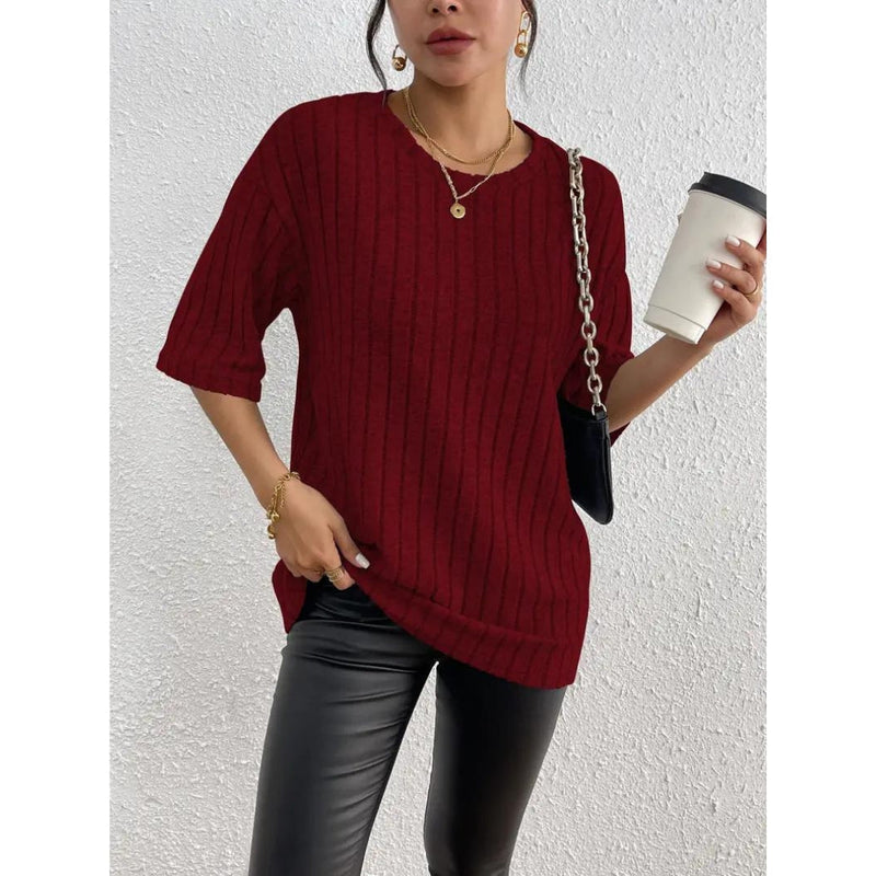 Sweater met korte mouwen - Los model - Geribd - Oversized - Dameskleding-Boetiek Moda