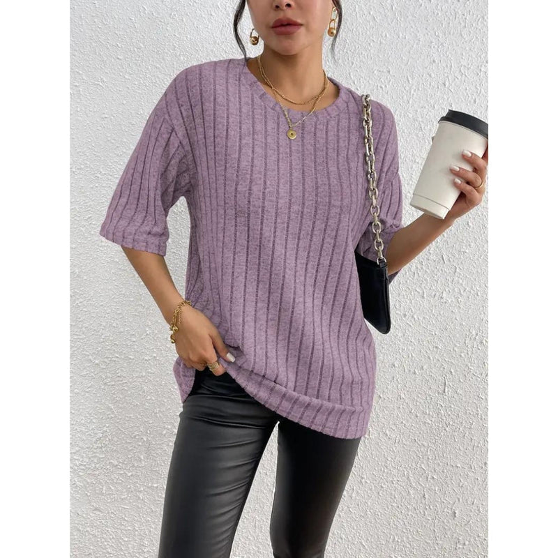 Sweater met korte mouwen - Los model - Geribd - Oversized - Dameskleding-Boetiek Moda