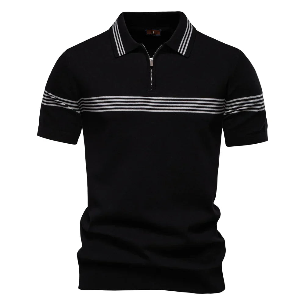 T-shirt met kraag | Gebreid | Kwartritssluiting | Poloshirt | Poloshirt voor mannen-Boetiek Moda