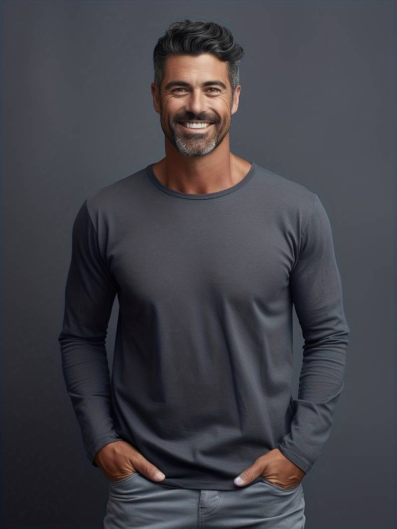 T-shirt met lange mouwen - Casual heren T-shirt met ronde hals en lange mouwen-Boetiek Moda