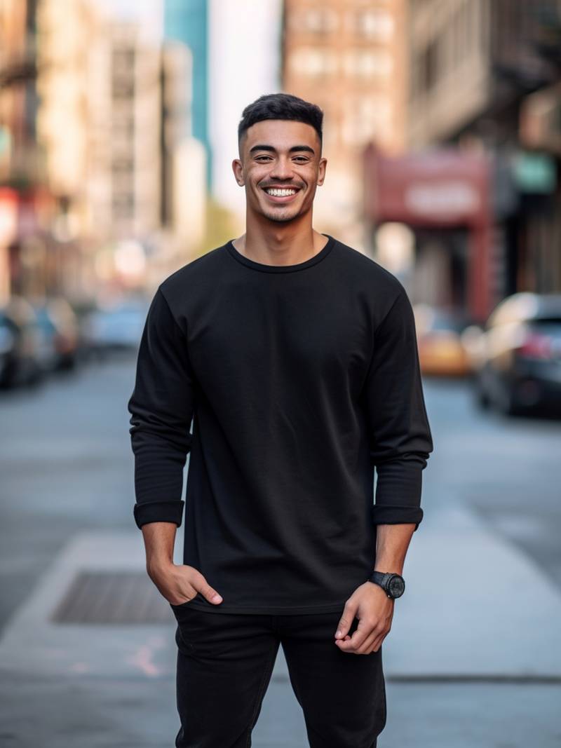 T-shirt met lange mouwen - Casual heren T-shirt met ronde hals en lange mouwen-Boetiek Moda