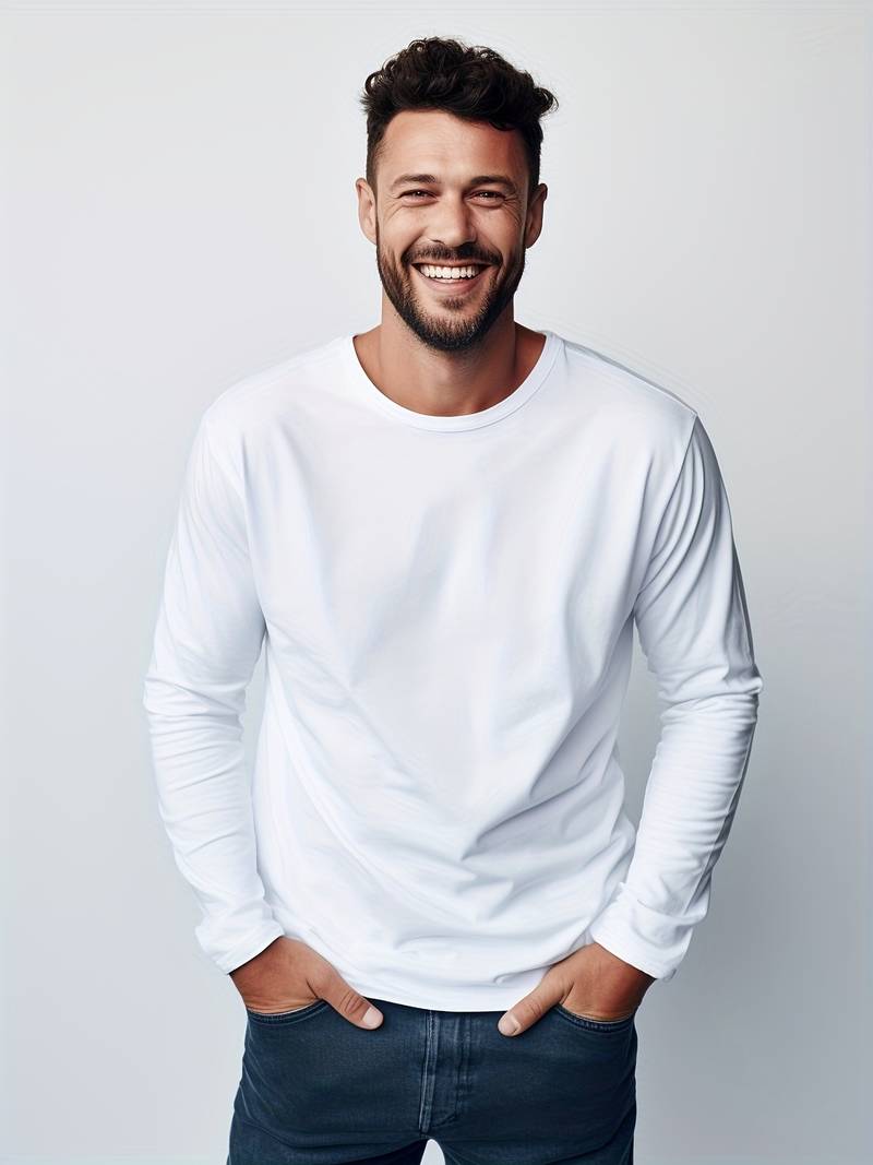 T-shirt met lange mouwen - Casual heren T-shirt met ronde hals en lange mouwen-Boetiek Moda