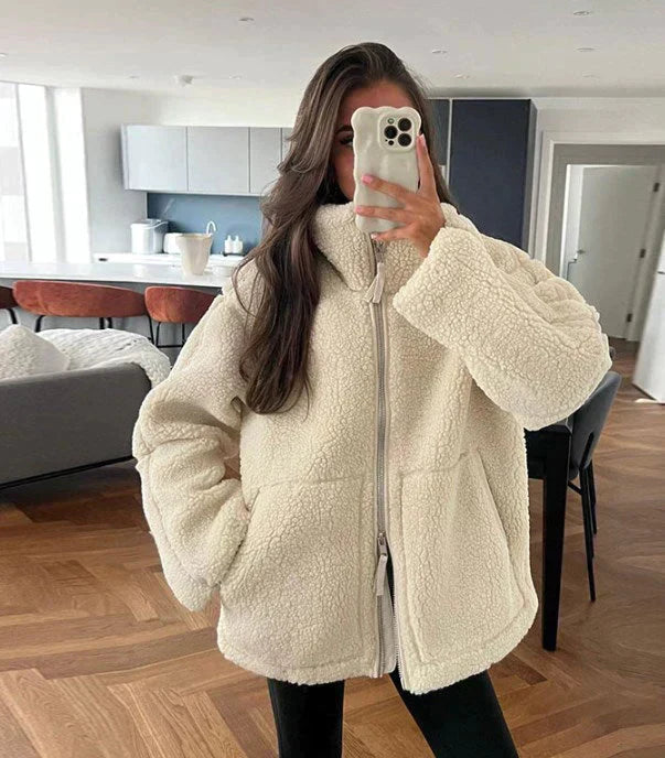 Teddy Fleece Jas - Dames Oversized Warme winter fleece jas met rits-Boetiek Moda