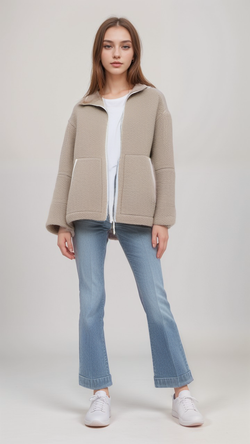 Teddy Fleece Jas - Ritssluiting - Hoge Kraag - Teddy Jas - Dames Fleece Jas-Boetiek Moda