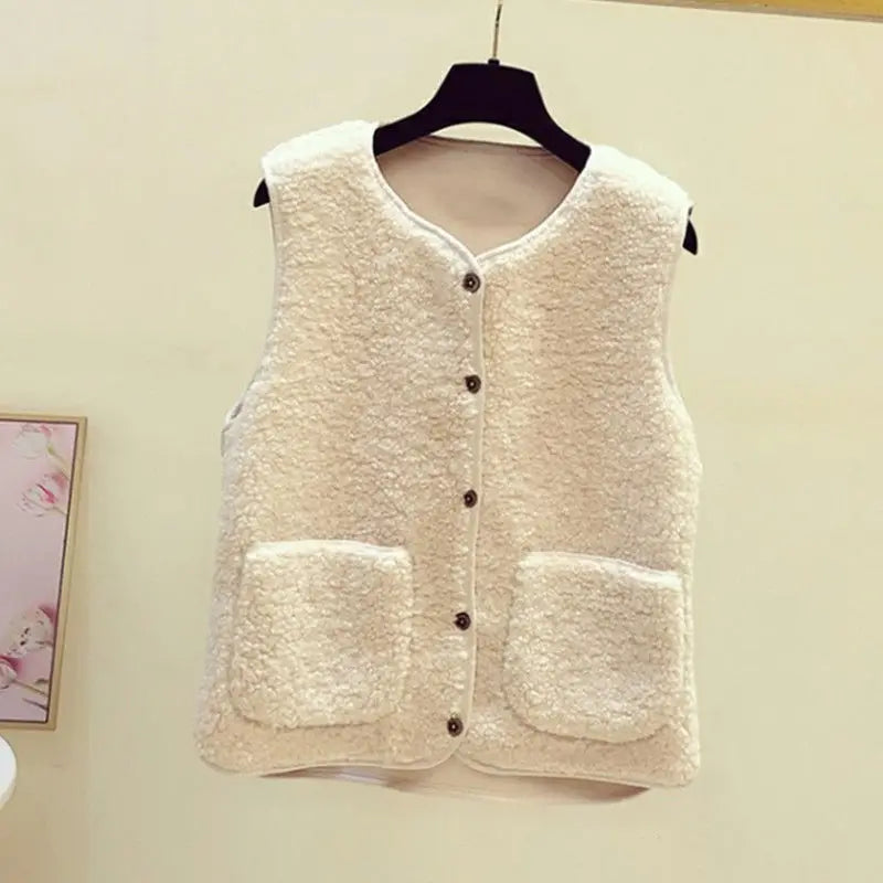 Teddy Vest - Mouwloos fleece vest met zakken voor dames-Boetiek Moda
