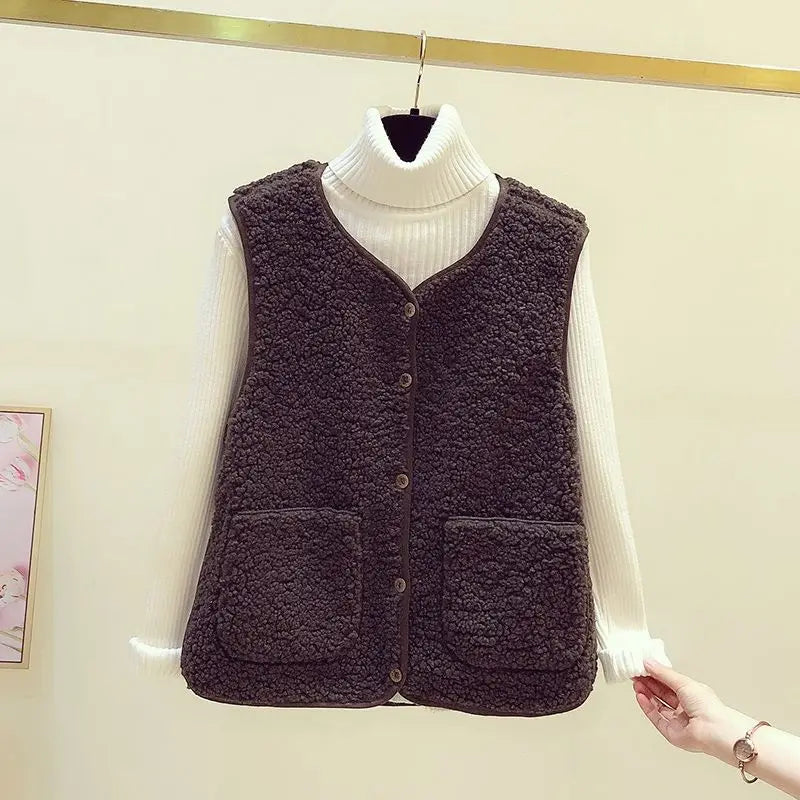 Teddy Vest - Mouwloos fleece vest met zakken voor dames-Boetiek Moda